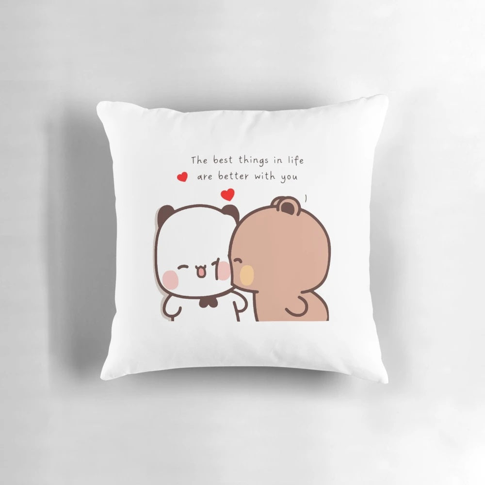 Soft, plush panda bear pillow featuring the beloved characters Bubu and Dudu