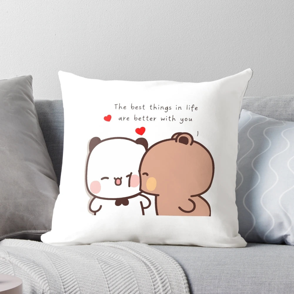 Soft, plush panda bear pillow featuring the beloved characters Bubu and Dudu