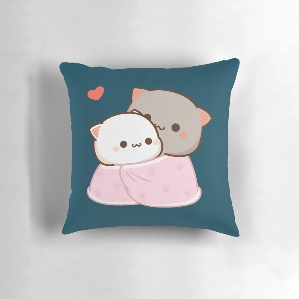Soft and fluffy peach cat plush pillow in a romantic, kawaii style