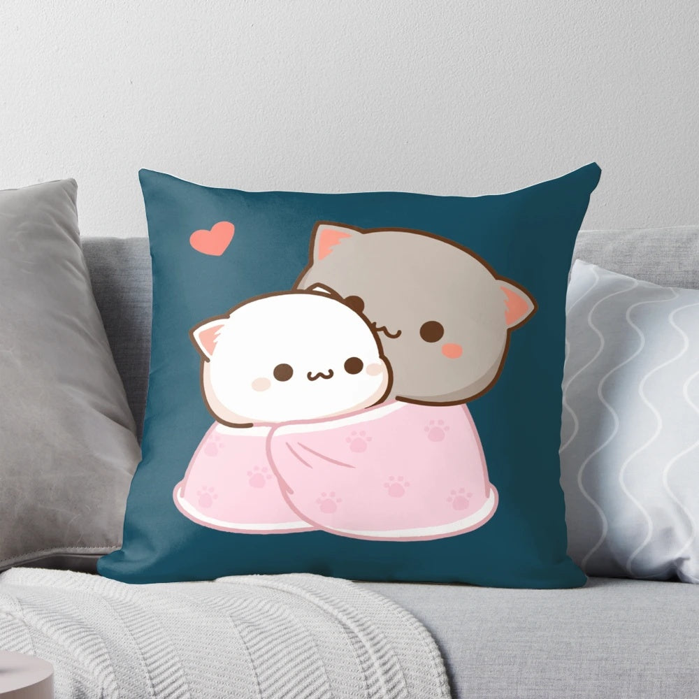 Soft and fluffy peach cat plush pillow in a romantic, kawaii style