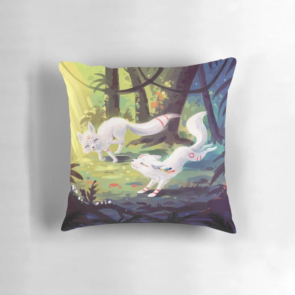 Soft, huggable plush fox cub pillow with blue and yellow fur, perfect for children's nursery or bedroom