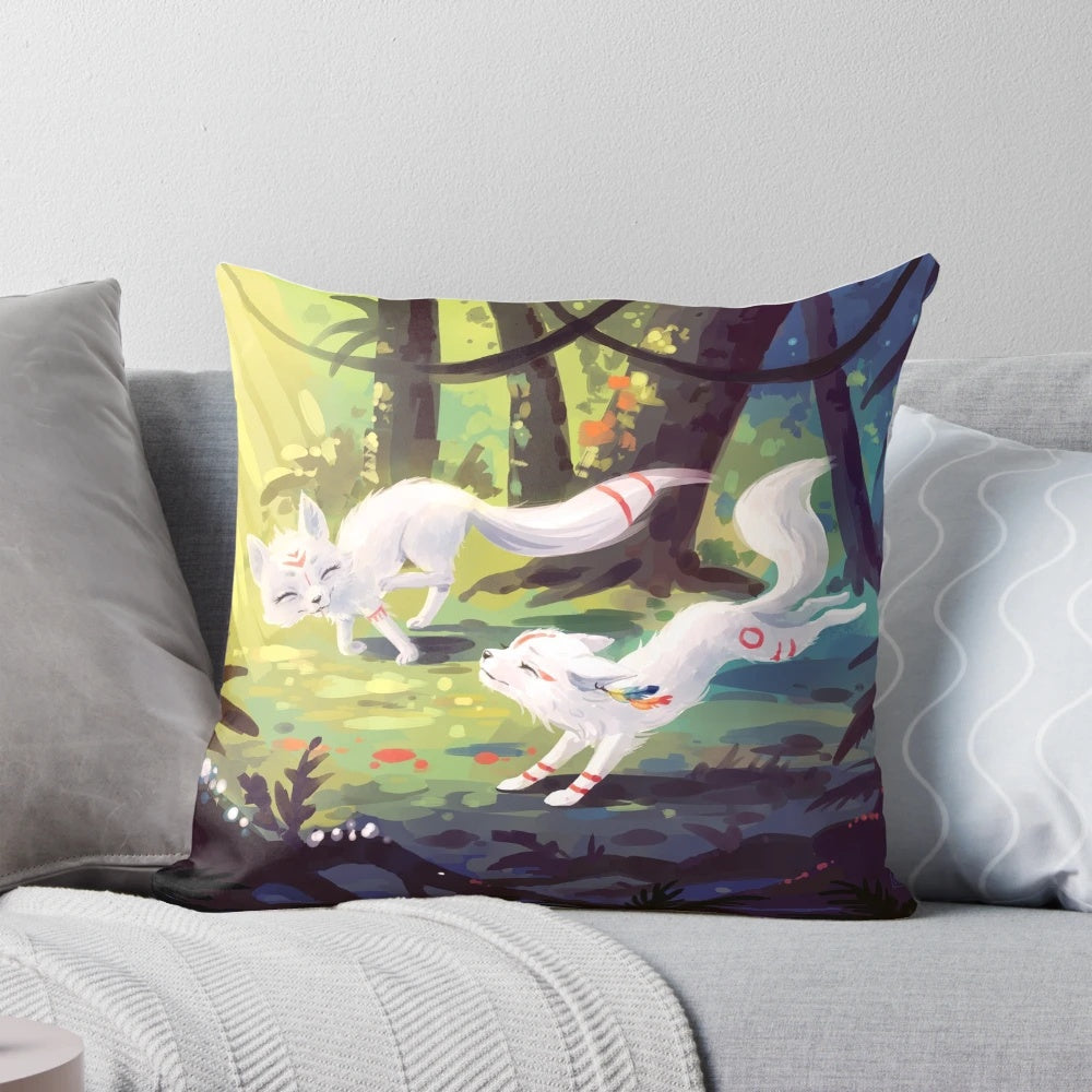 Soft, huggable plush fox cub pillow with blue and yellow fur, perfect for children's nursery or bedroom