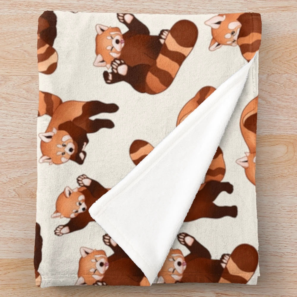 Red panda pattern plush blanket