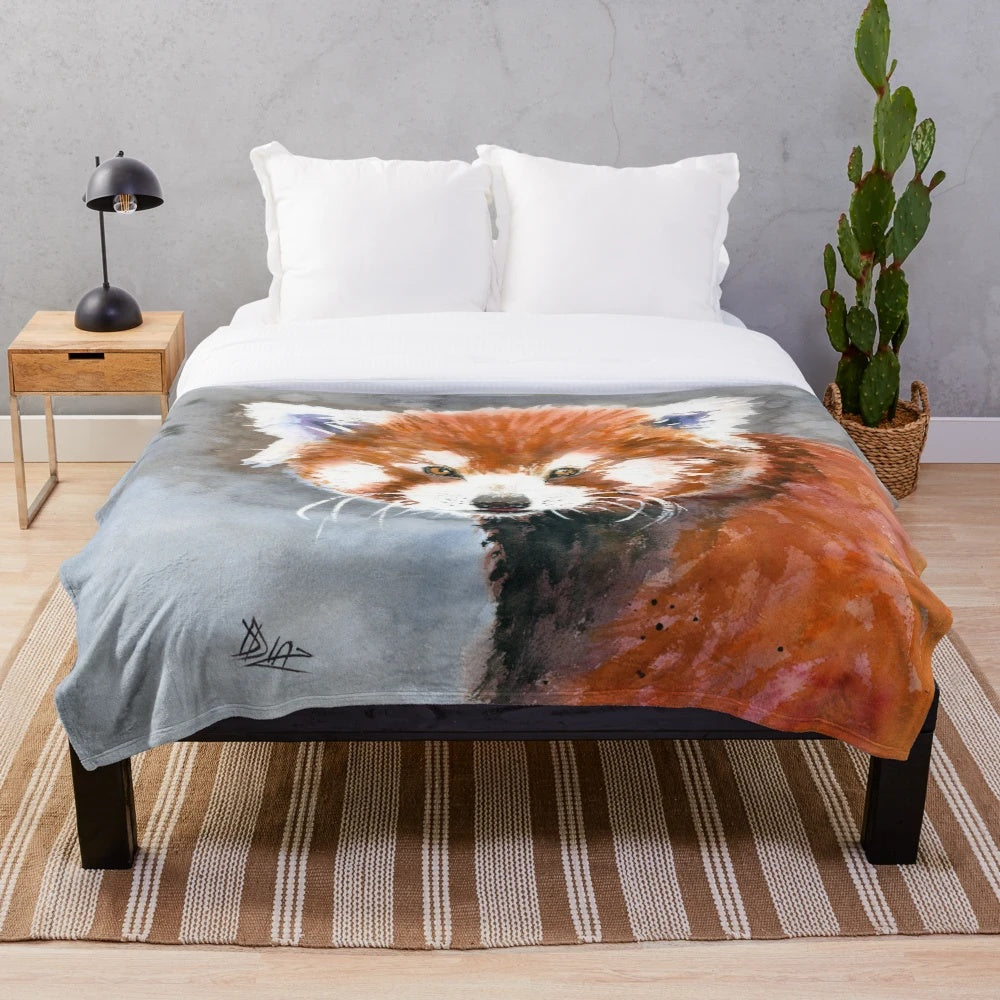 Red panda plush blanket with watercolor art design