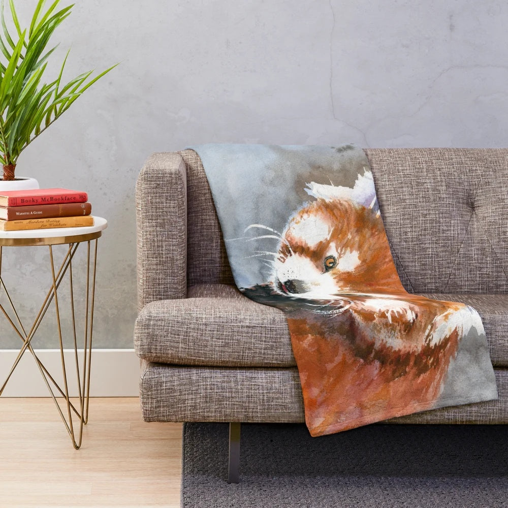 Red panda plush blanket with watercolor art design