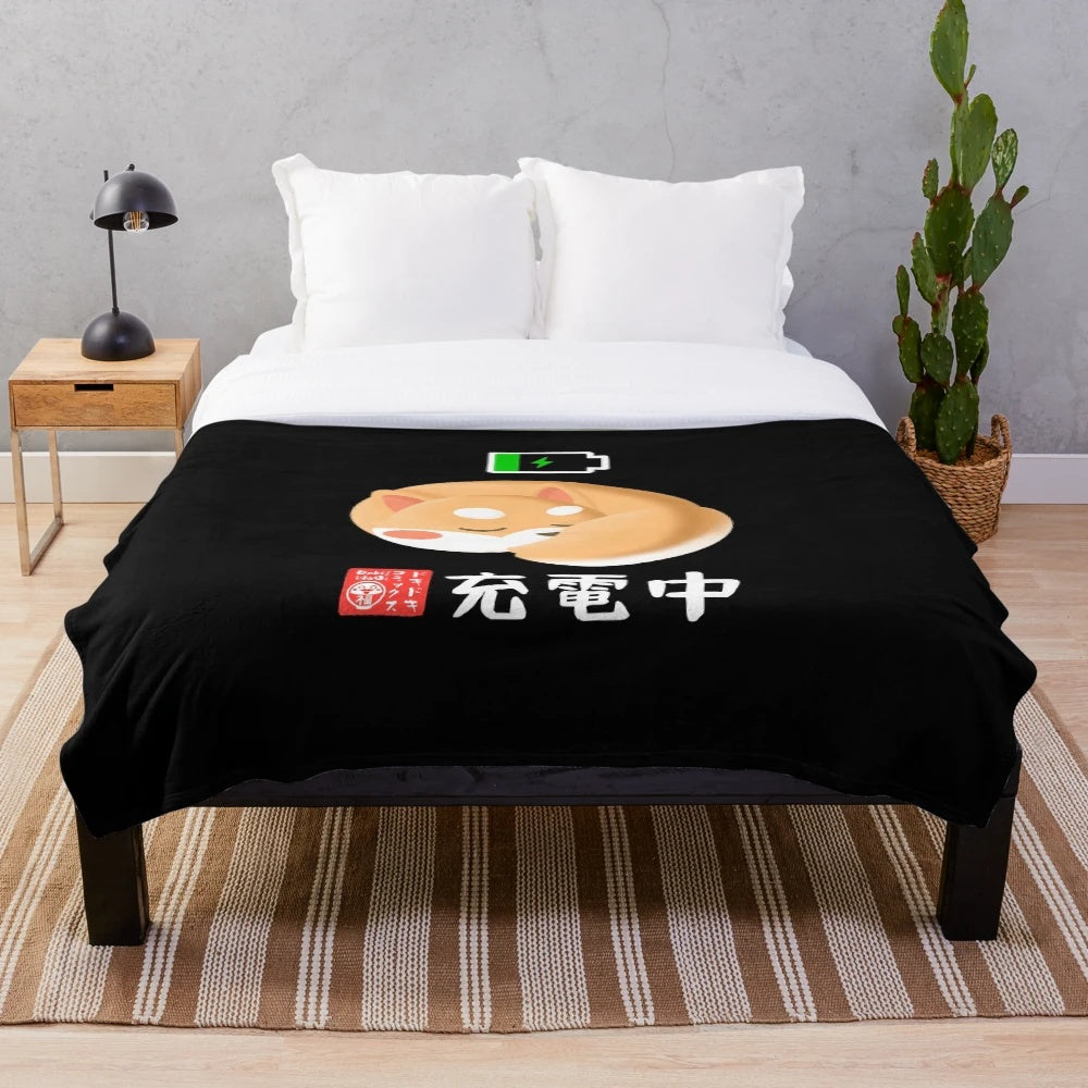 Shiba Inu plush blanket with charging design
