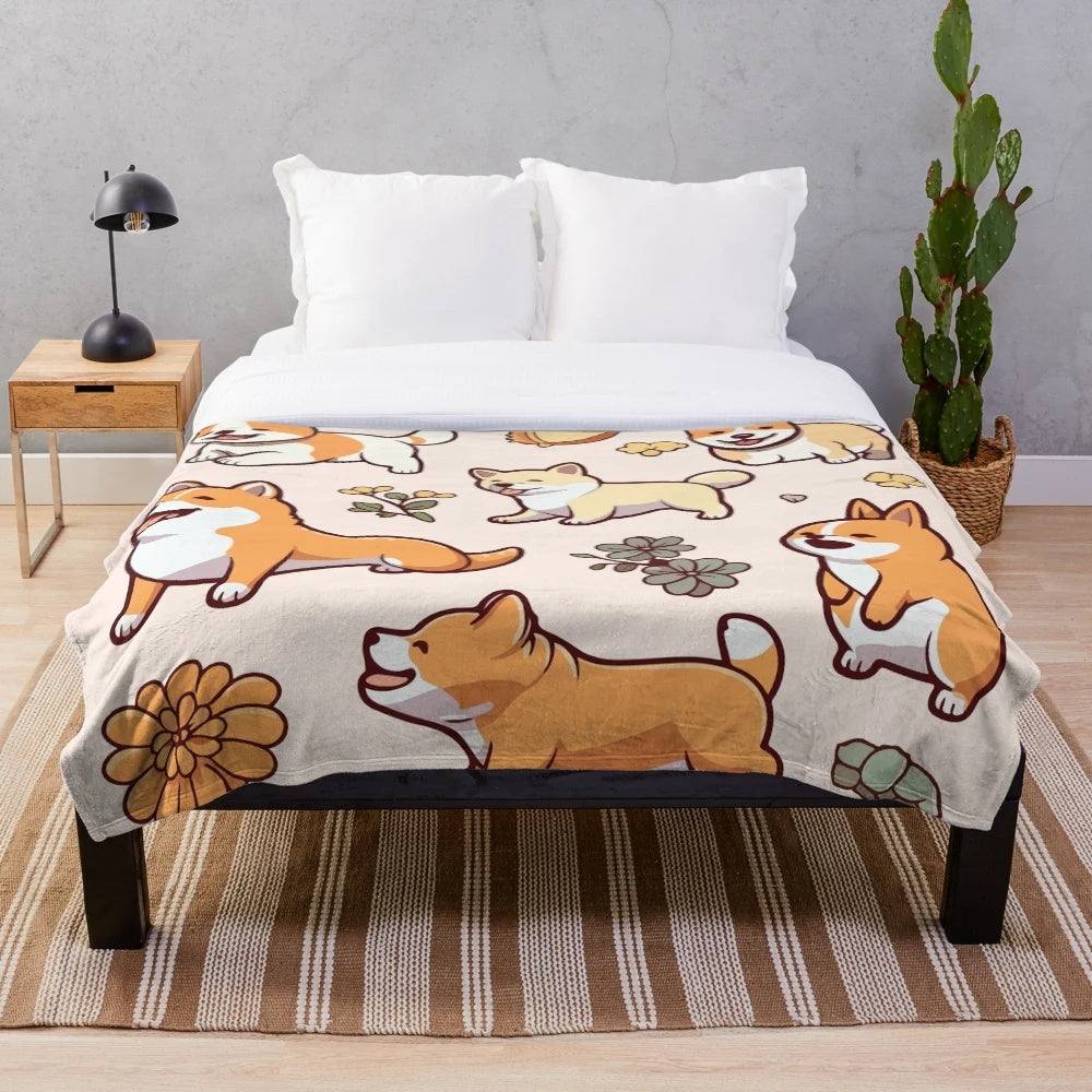 Shiba Inu Plush Blanket with Cute Expressions