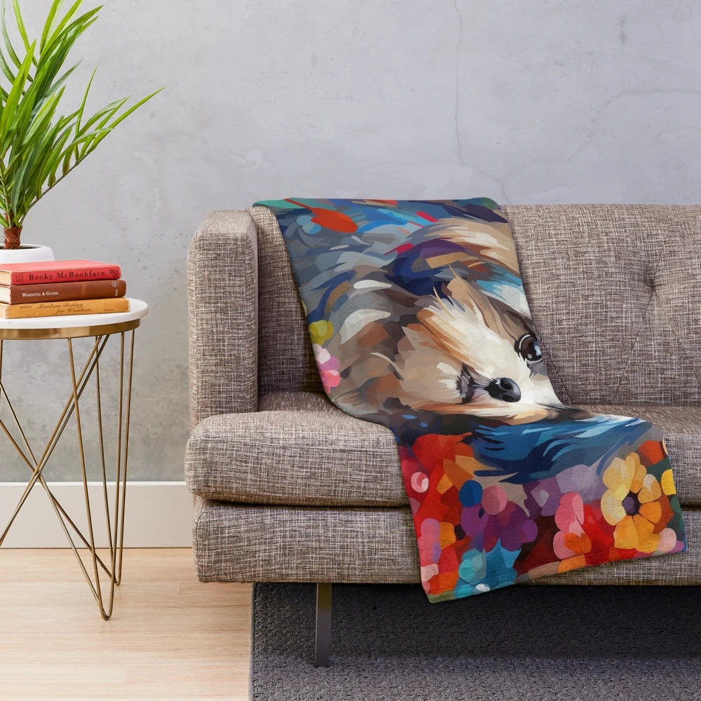 Cozy shih tzu plush blanket with adorable dog art design