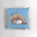 Colorful pillow featuring sleeping GOTG characters like Rocket the raccoon, Lylla the otter, and Teefs the walrus in a cozy, cuddling scene.