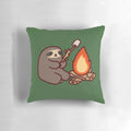 Adorable sloth lounging by a campfire, roasting a marshmallow on a stick