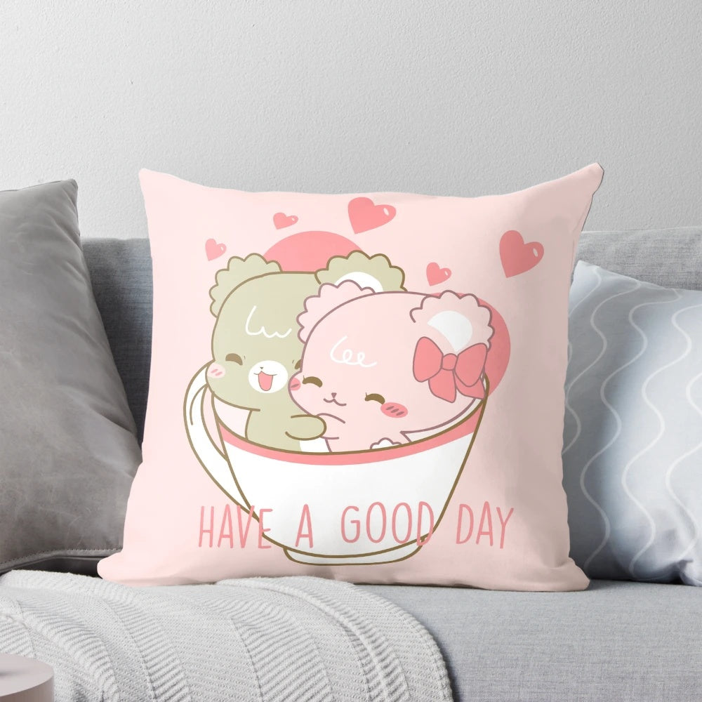 Soft, plush teddy bear pillow with a mocha latte design, perfect for home decor.