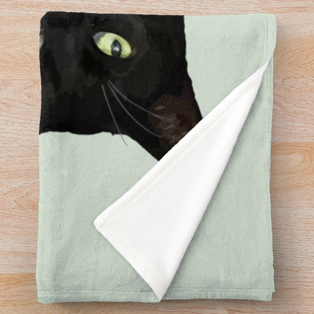 Soft and cozy plush blanket with a tuxedo cat portrait