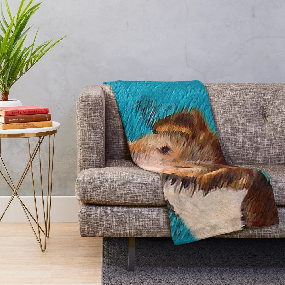 Wire fox terrier puppy portrait on a plush blanket