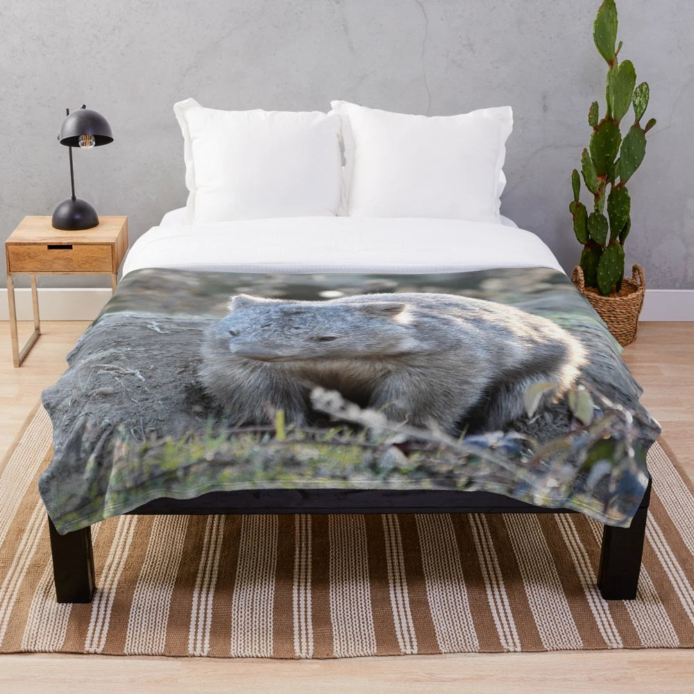 Wombat plush blanket featuring a cute Australian wildlife design