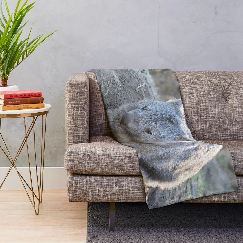 Wombat plush blanket featuring a cute Australian wildlife design