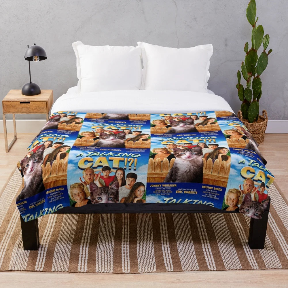 Plush blanket featuring the cult classic movie 'A Talking Cat!?!