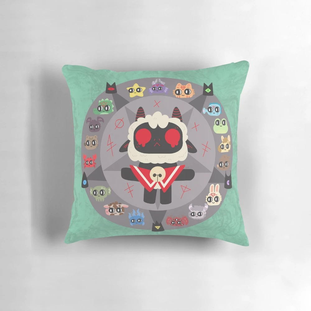 Cult of the Lamb Summoning Circle Pillow featuring a detailed illustration of a ritual summoning circle from the popular video game.