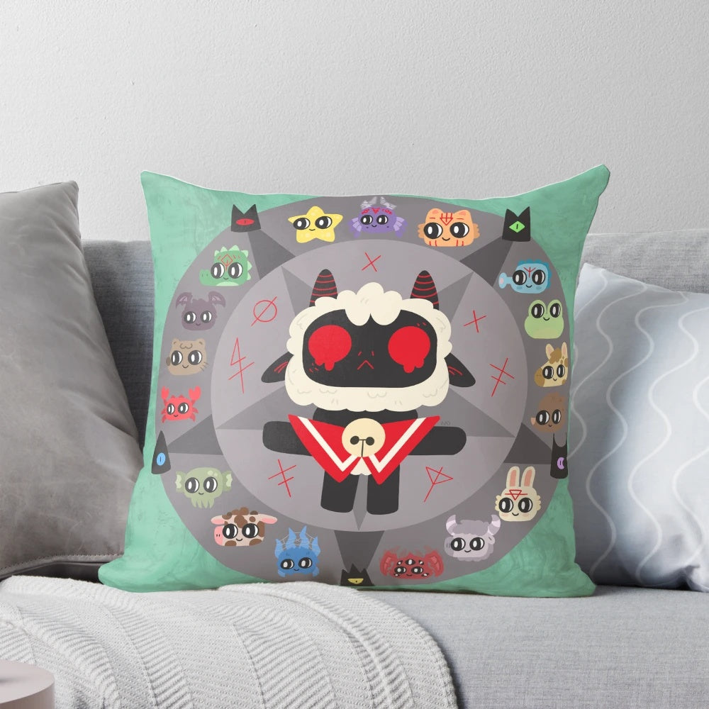 Cult of the Lamb Summoning Circle Pillow featuring a detailed illustration of a ritual summoning circle from the popular video game.