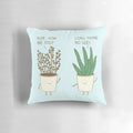 A vibrant garden etiquette-themed throw pillow with whimsical illustrations and a playful message.