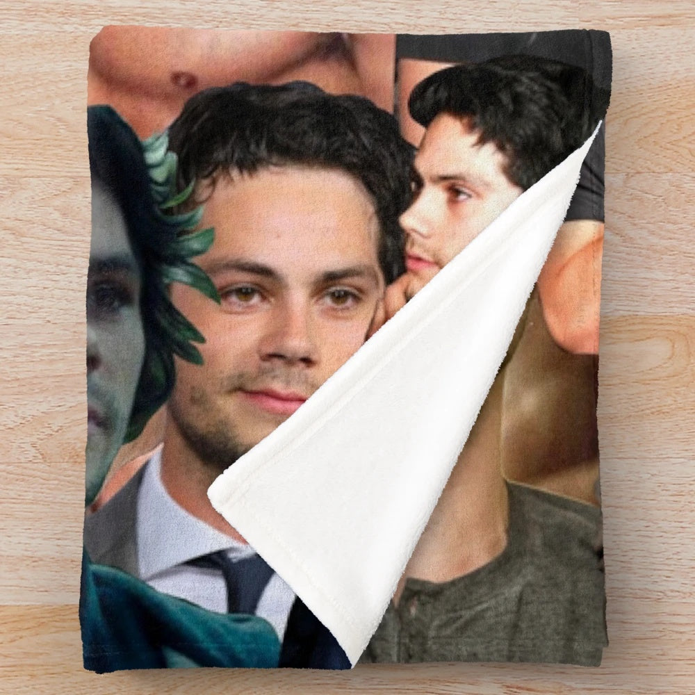 Dylan O'Brien photo collage printed on a soft, plush blanket