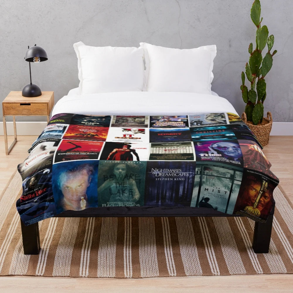 Plush blanket featuring iconic Stephen King movie posters