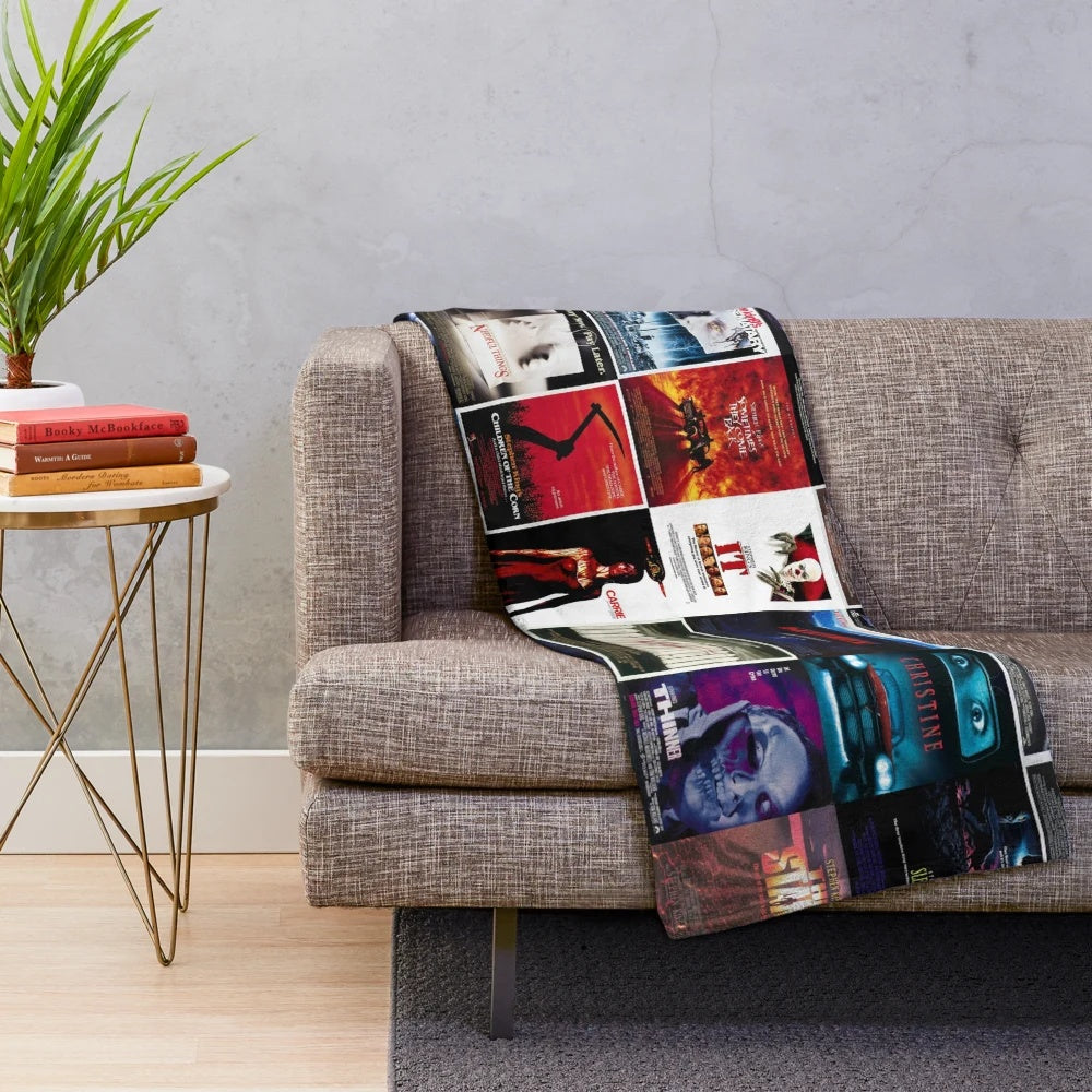 Plush blanket featuring iconic Stephen King movie posters