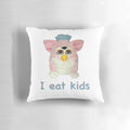 Cursed Furby Pillow with Humorous "I Eat Kids" Text