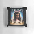 Cursed Team Jacob Fan Collage Pillow featuring a seagull, a wolf, and other meme elements