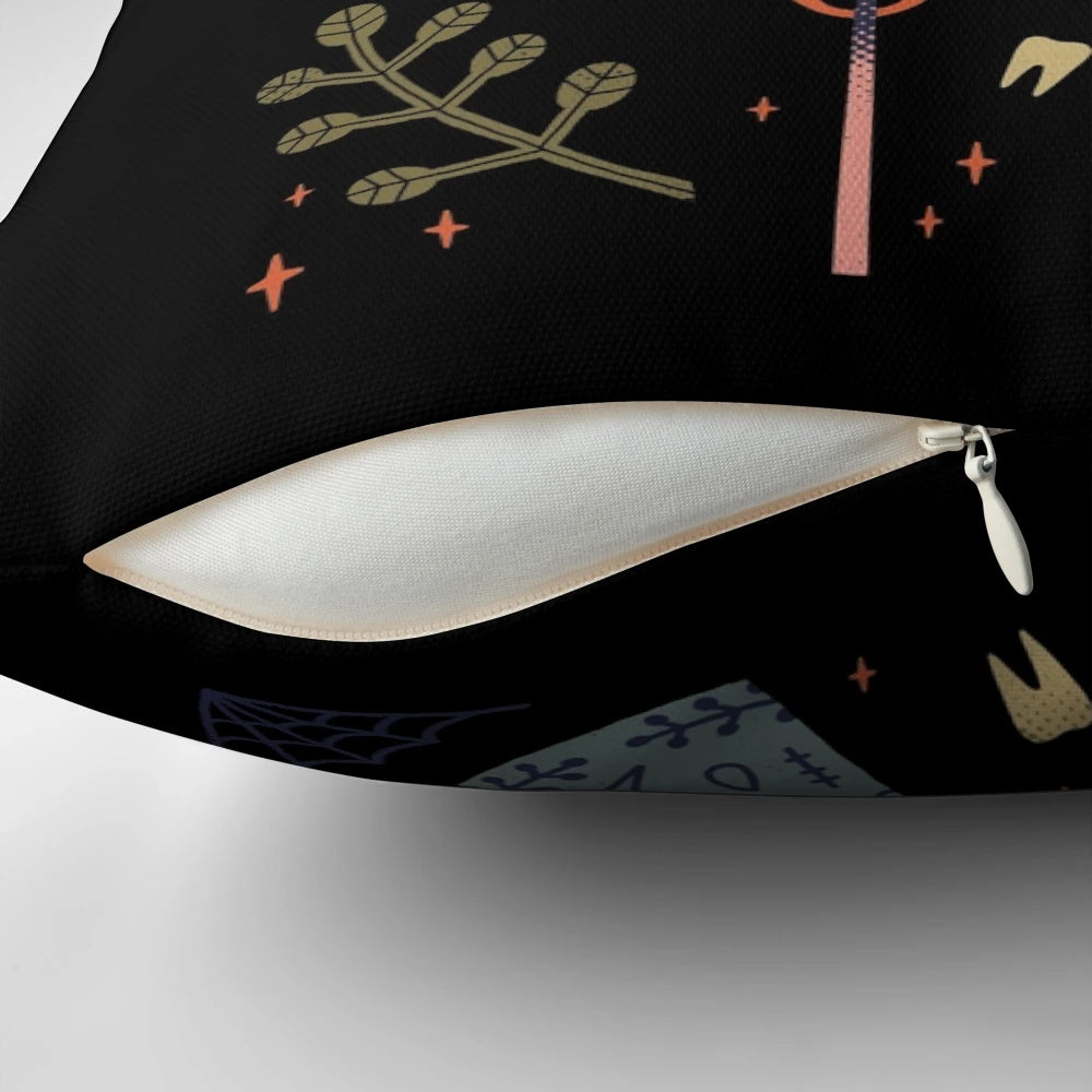 Decorative pillow with occult and witchy design, perfect for spooky home décor