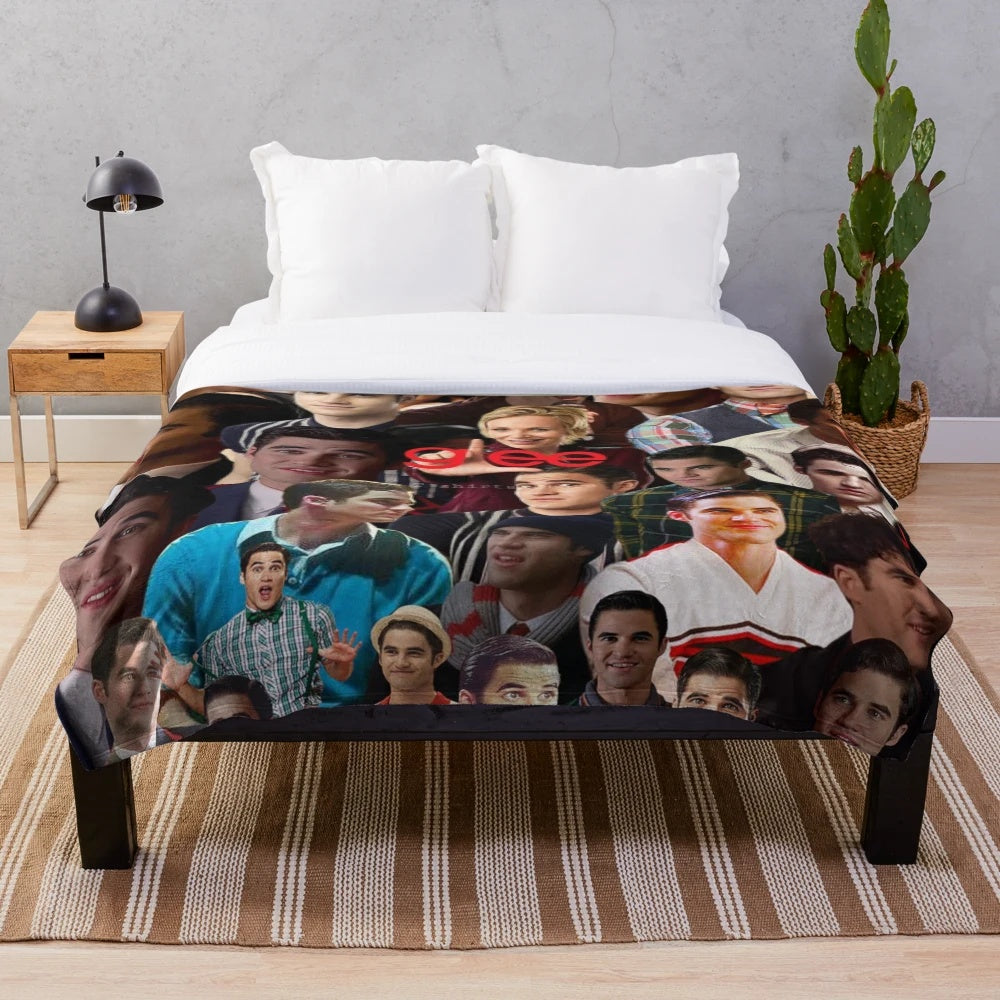 Blaine Anderson and Darren Criss photo collage on a plush blanket