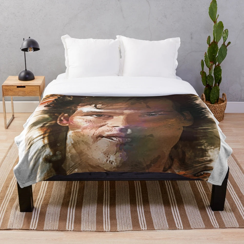 Custom digital artwork plush blanket featuring Patrick Swayze