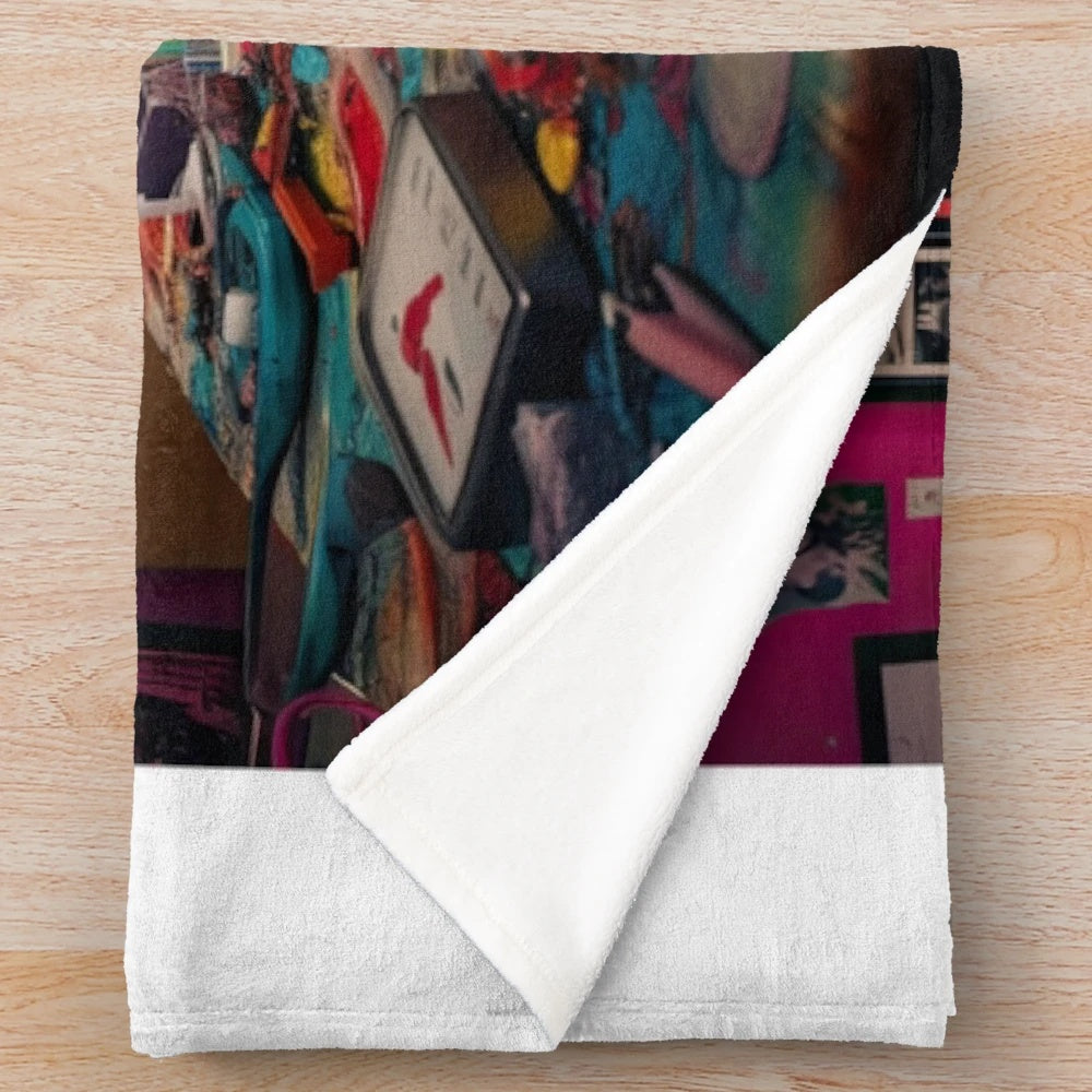 Soft, cozy plush blanket featuring a custom dog portrait created using Midjourney AI technology