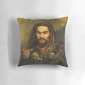 Pillow featuring a custom photoshopped portrait of actor Jason Momoa in the style of artist George Dawe
