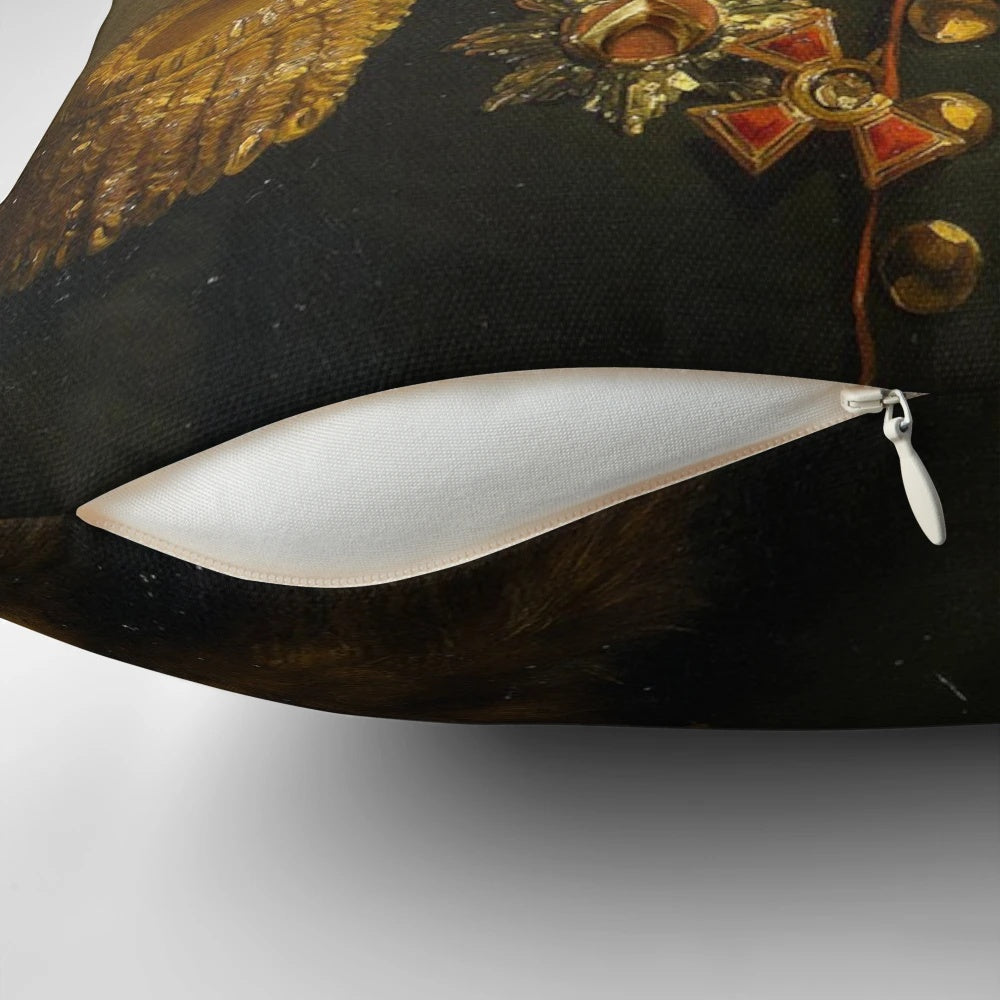 Pillow featuring a custom photoshopped portrait of actor Jason Momoa in the style of artist George Dawe