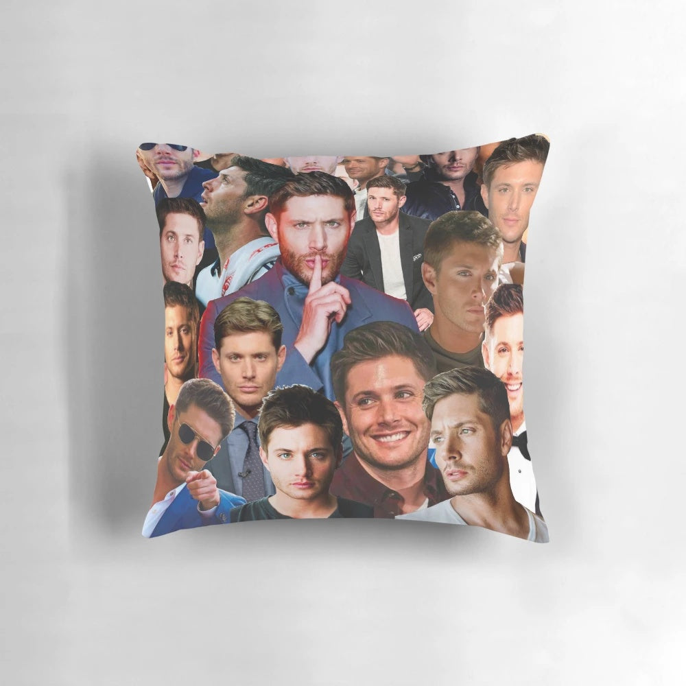Jensen Ackles photo collage printed on a plush pillow