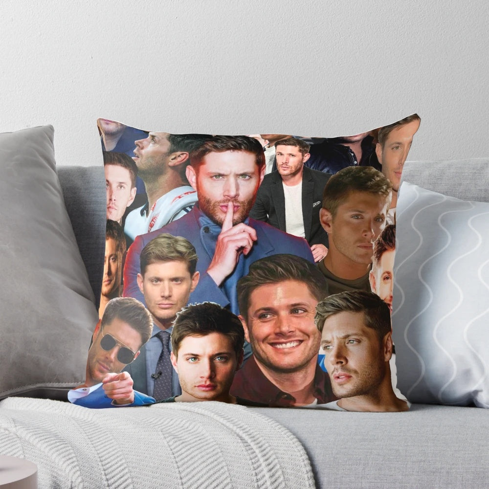 Jensen Ackles photo collage printed on a plush pillow