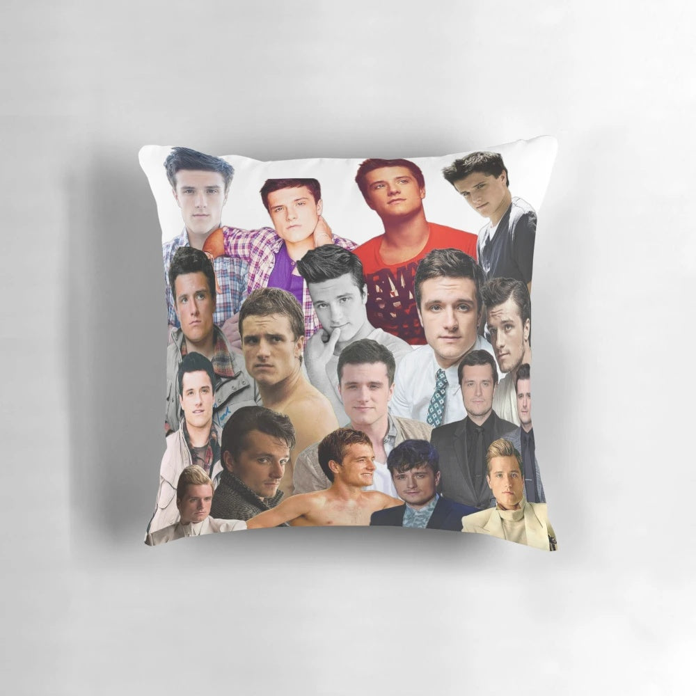 Customizable throw pillow featuring a collage of photos of actor JoshHutcherson