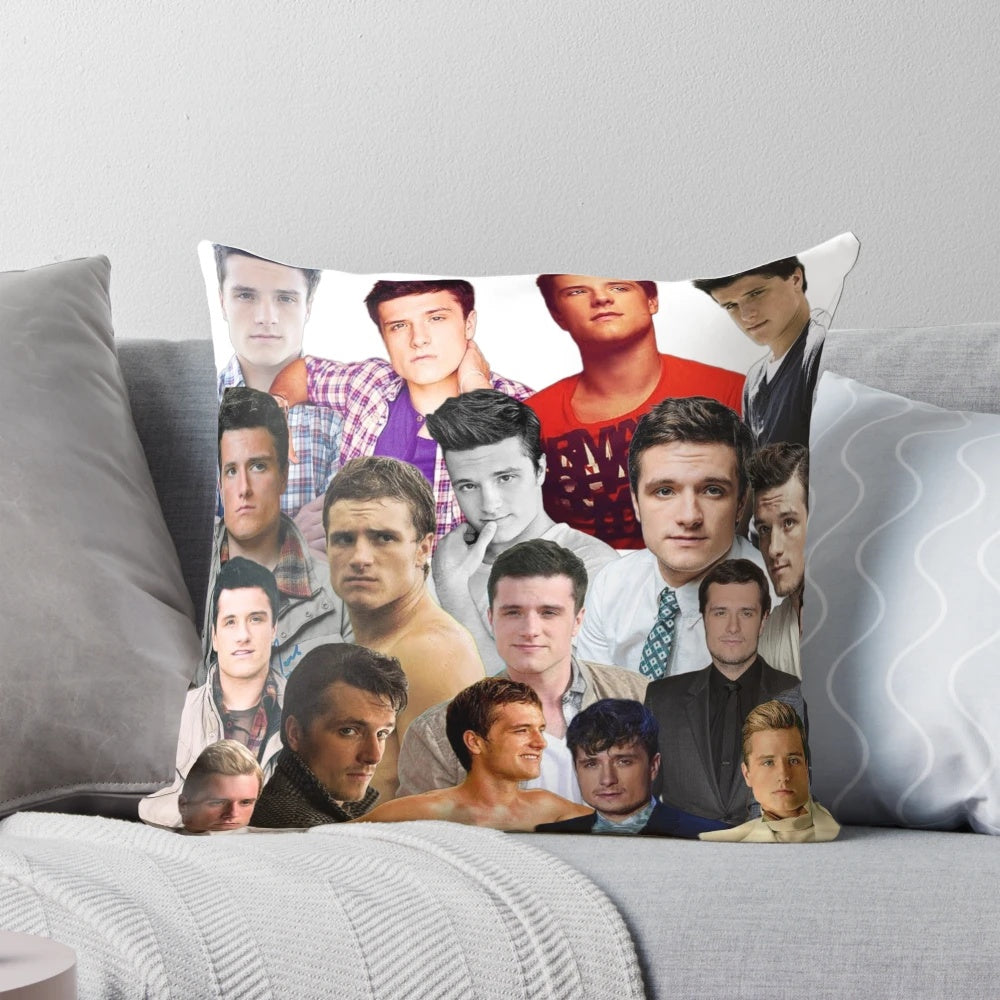 Customizable throw pillow featuring a collage of photos of actor JoshHutcherson