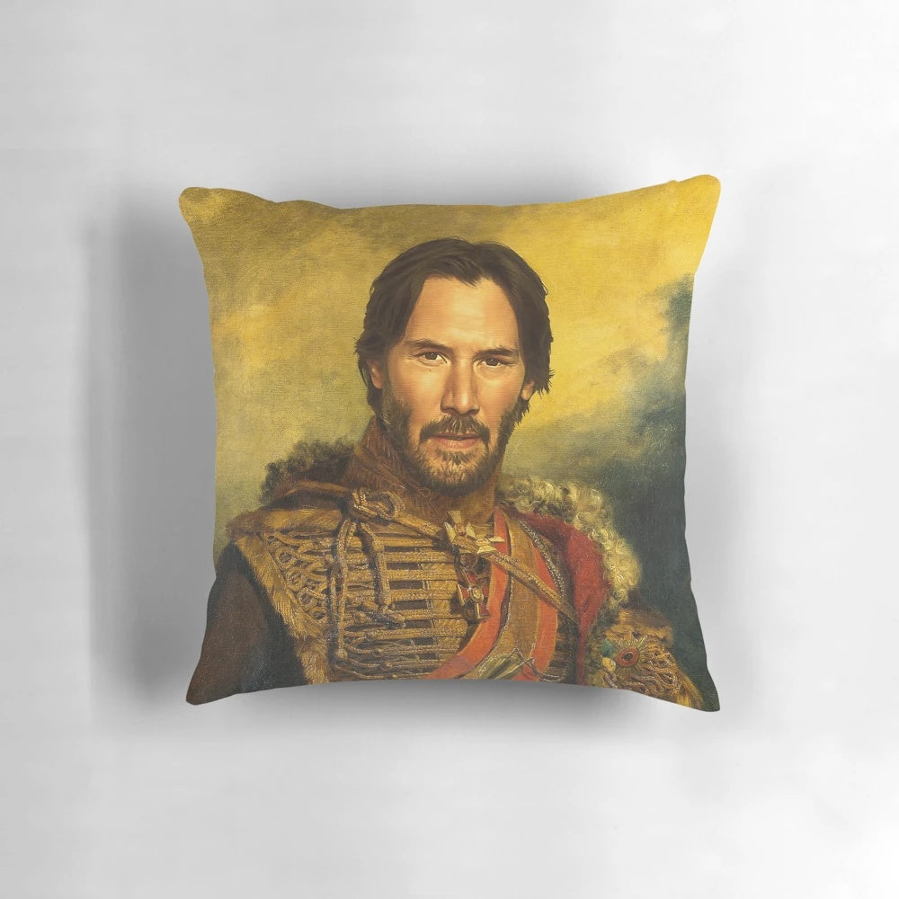 Keanu Reeves portrait pillow with a unique replace face design