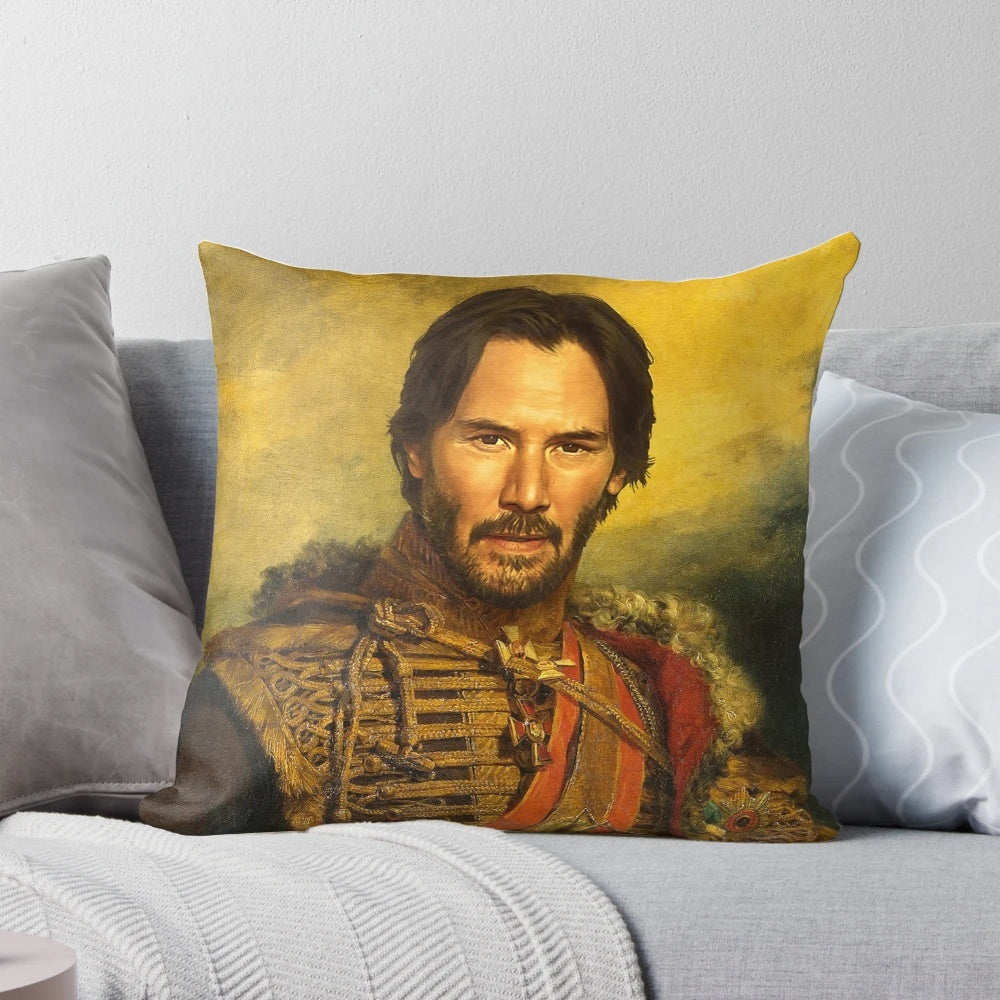Keanu Reeves portrait pillow with a unique replace face design