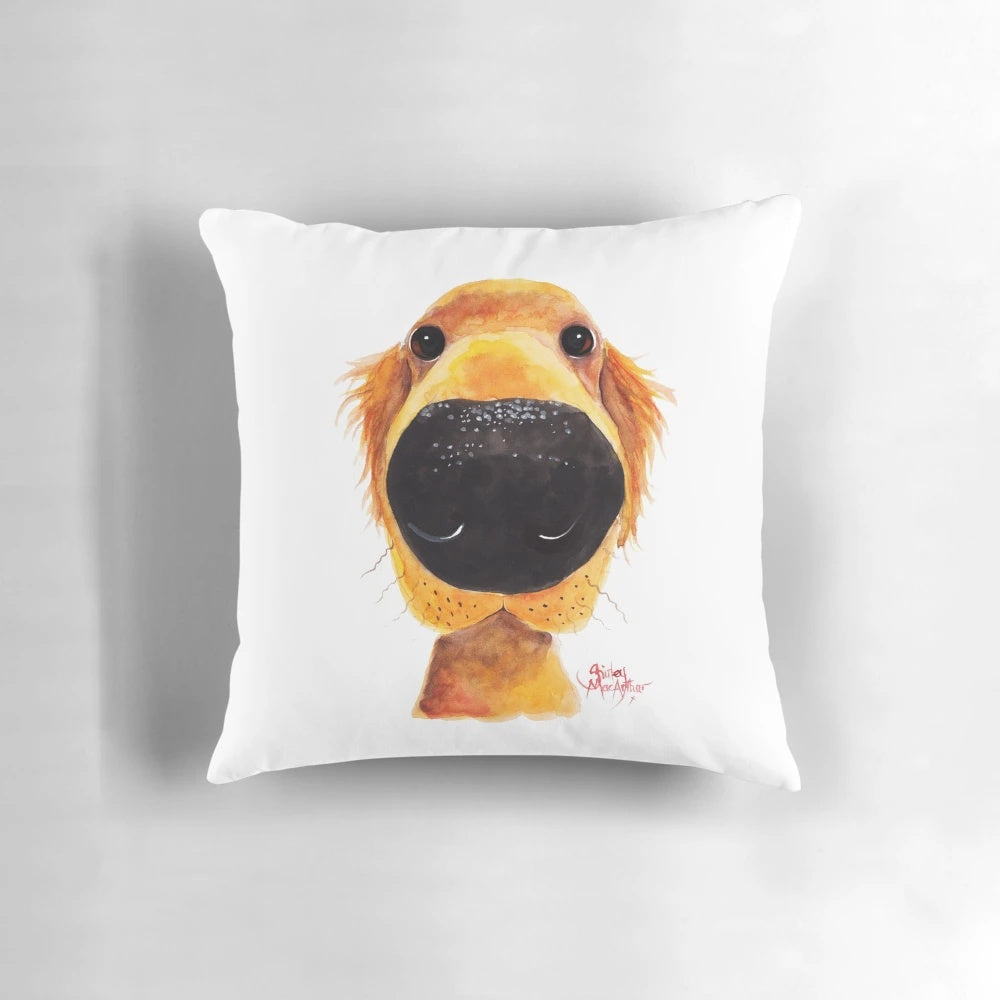 Labrador Retriever and Golden Retriever 'Nosey Dog Roy' Pillow by Shirley MacArthur