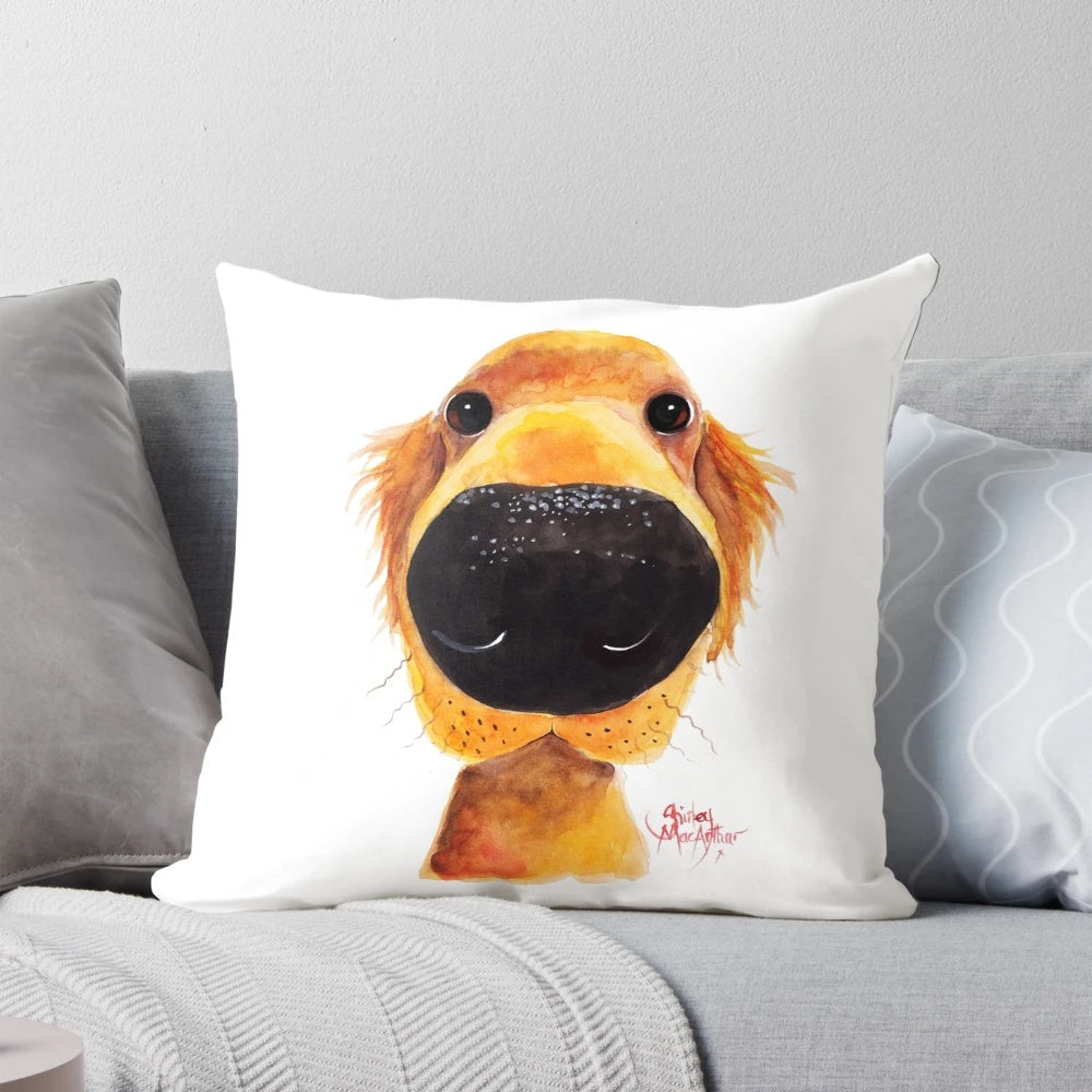 Labrador Retriever and Golden Retriever 'Nosey Dog Roy' Pillow by Shirley MacArthur