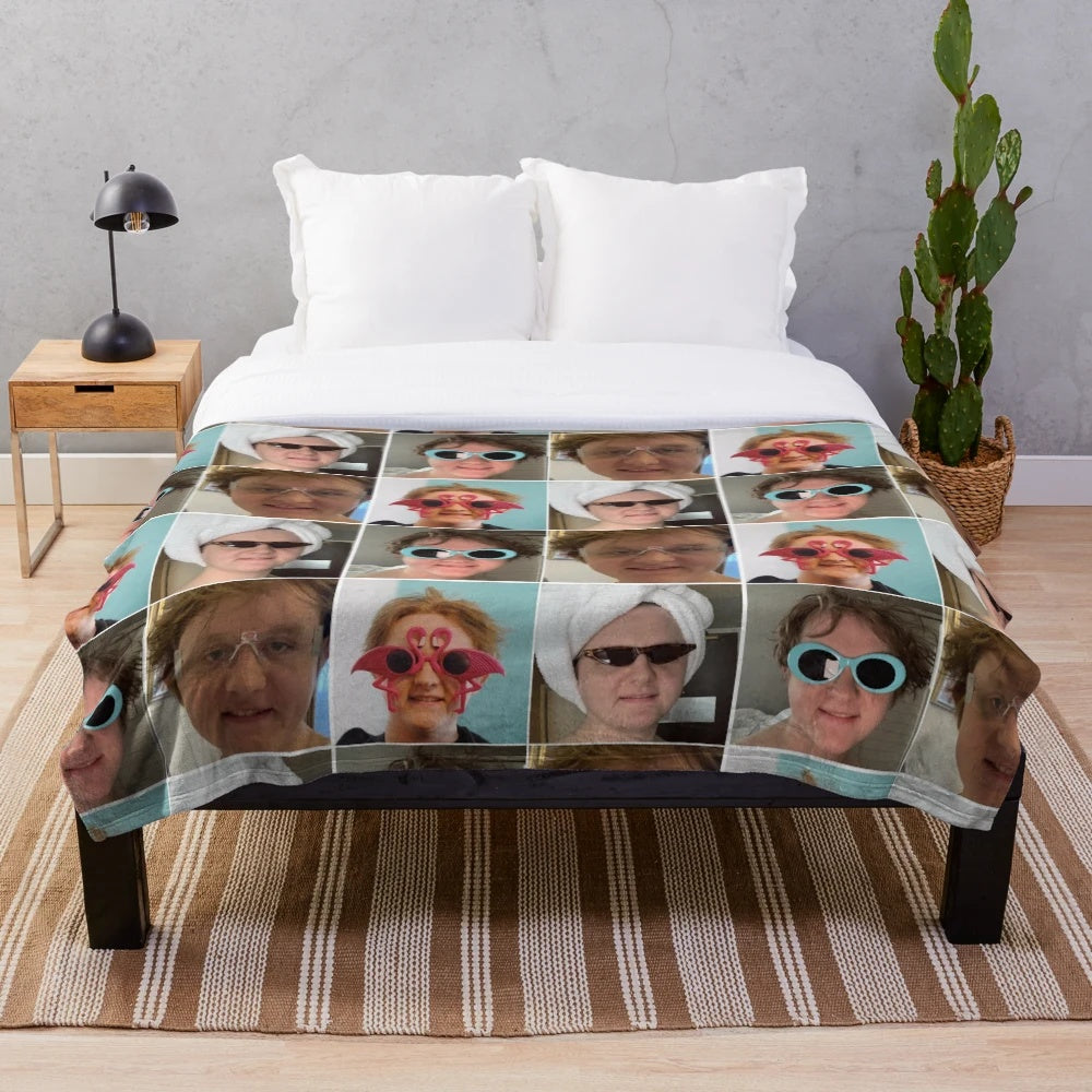 Lewis Capaldi collage design printed on a soft, plush blanket
