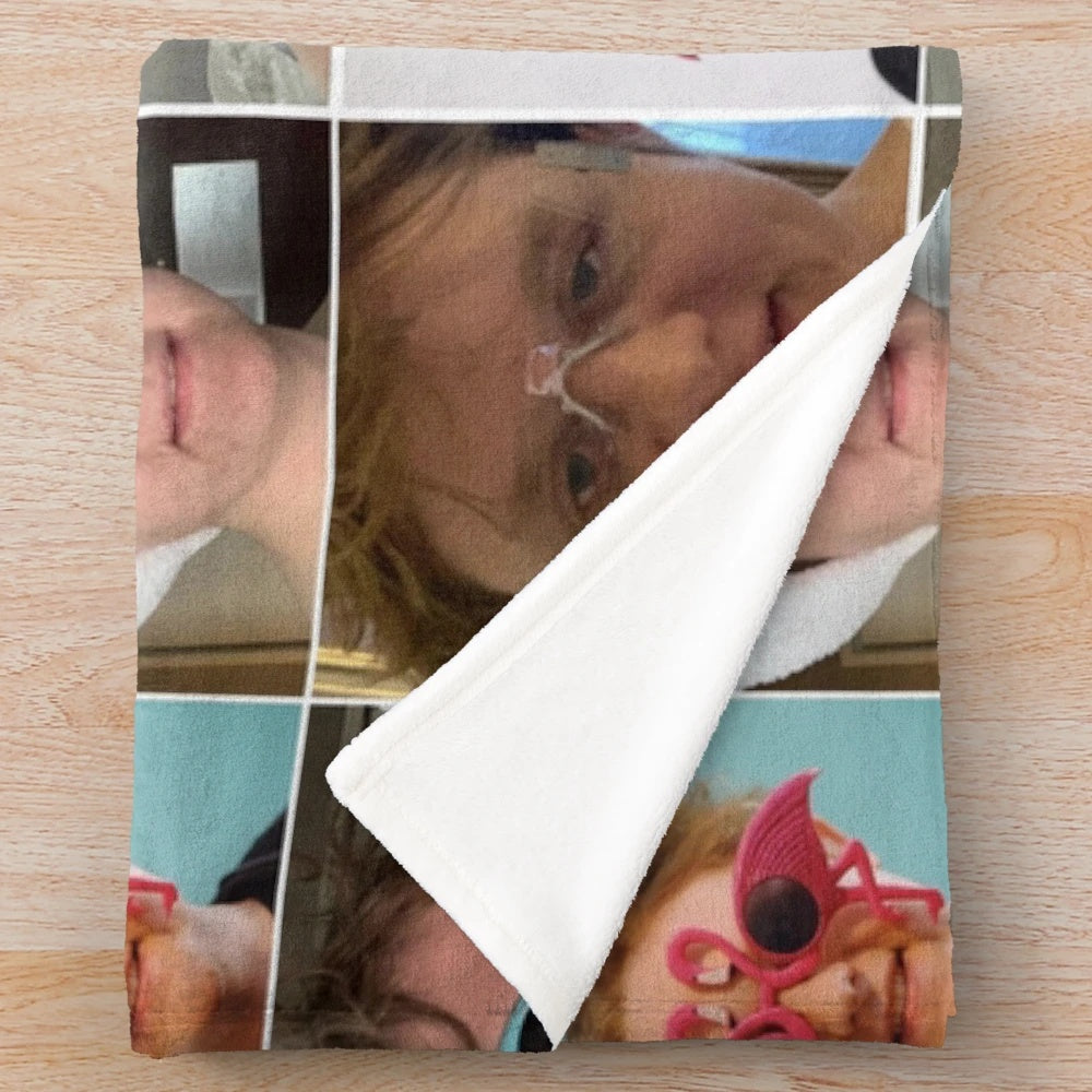 Lewis Capaldi collage design printed on a soft, plush blanket