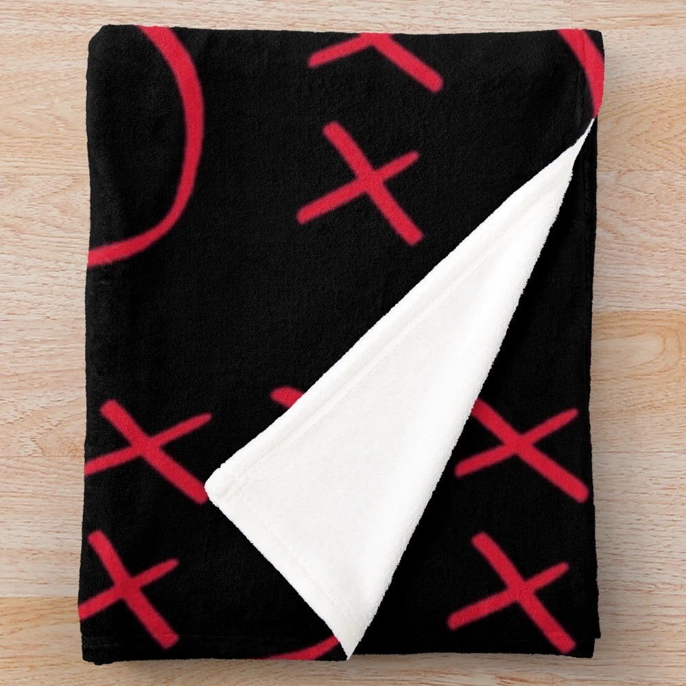 Red plush blanket with Louis Tomlinson's smiley logo