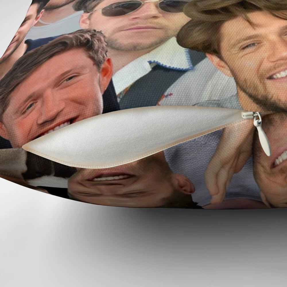 A personalized photo collage pillow featuring images of Niall Horan, the Irish singer-songwriter.