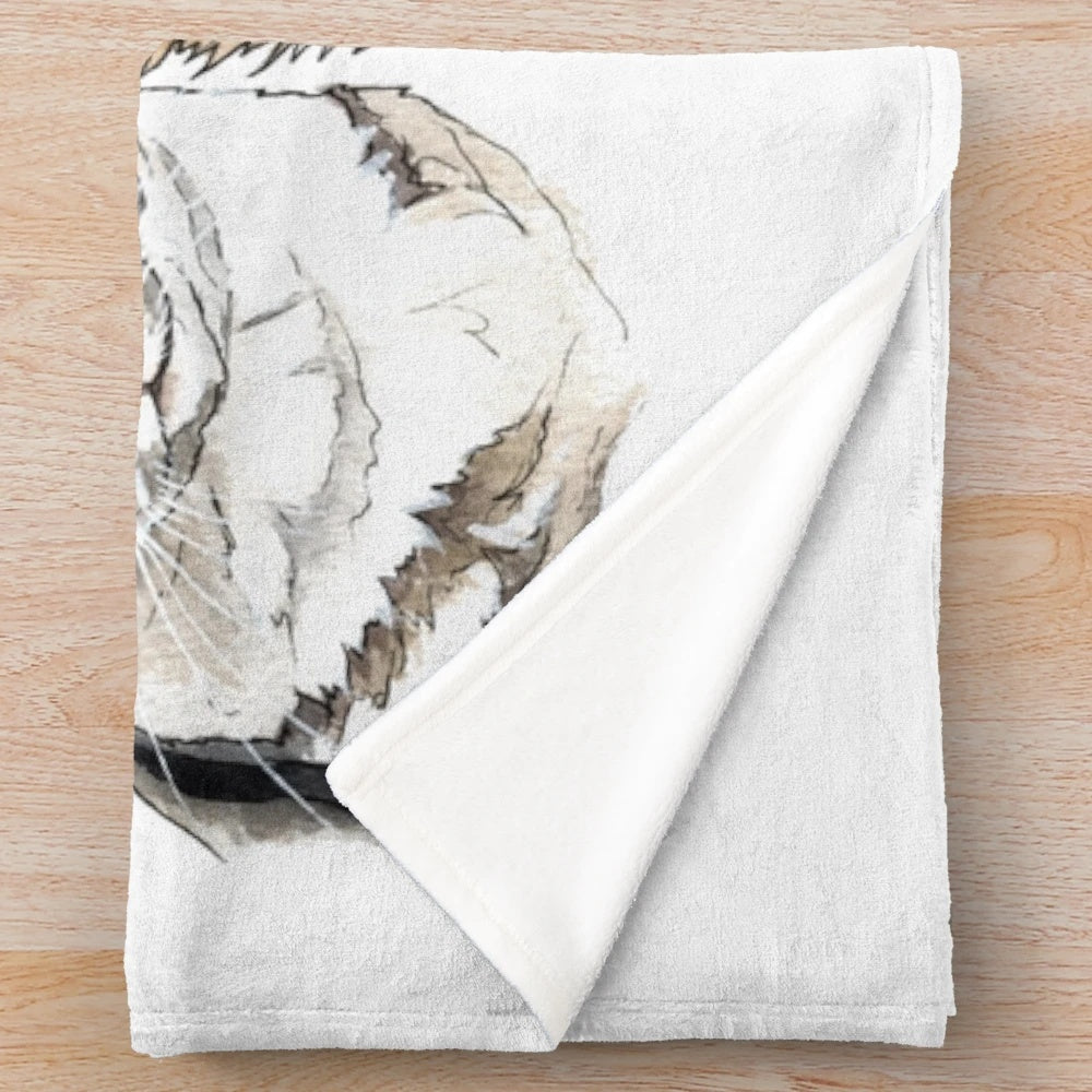 Plush blanket featuring watercolor designs of Siberian huskies, tabby cats, puppies, and kittens