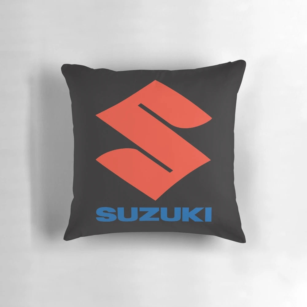 Suzuki logo-inspired custom accent pillow for motorsport and automotive enthusiasts