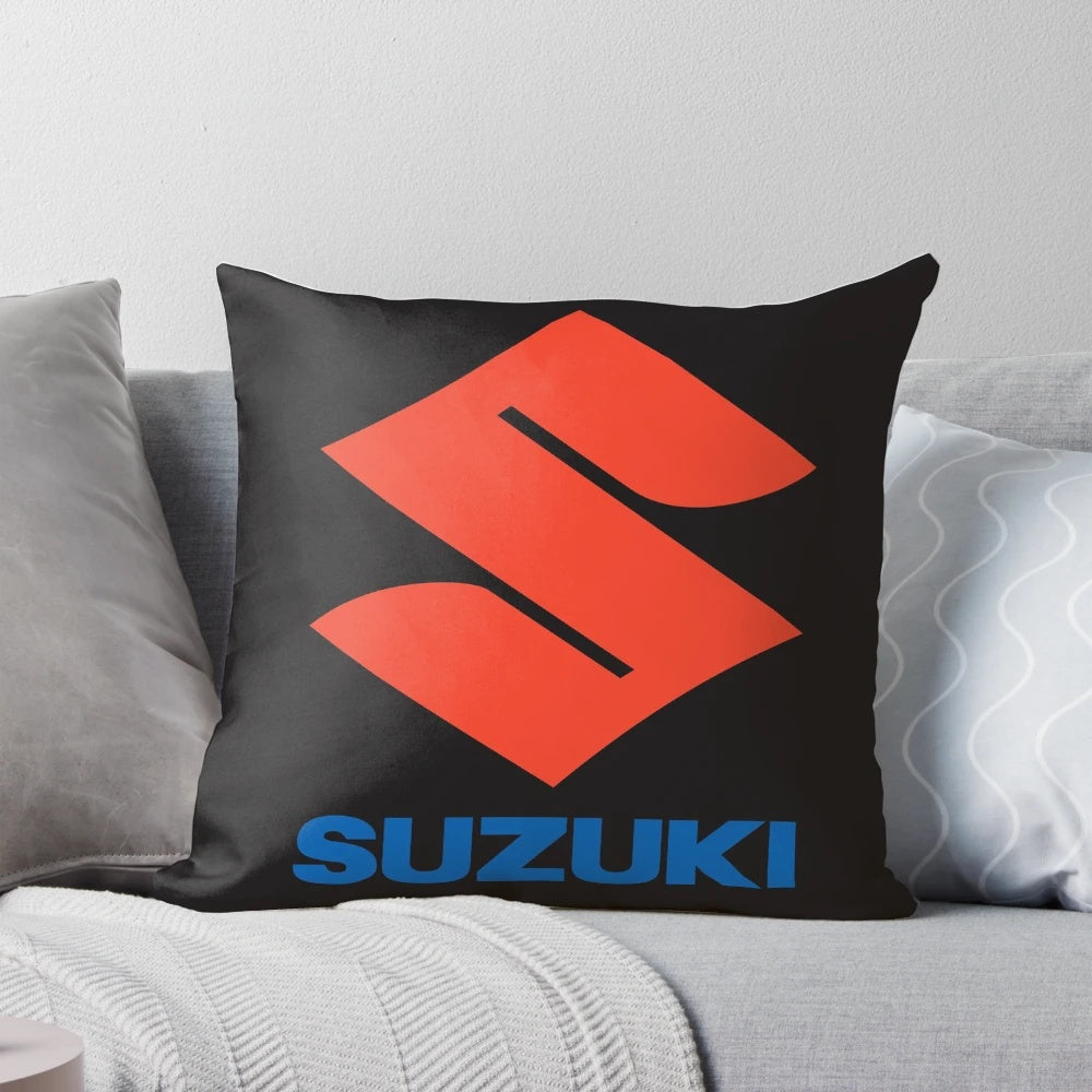 Suzuki logo-inspired custom accent pillow for motorsport and automotive enthusiasts