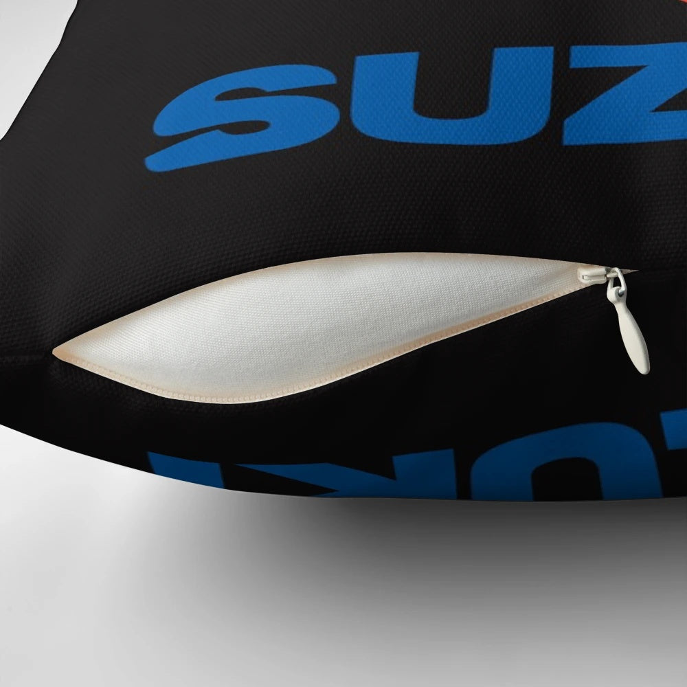 Suzuki logo-inspired custom accent pillow for motorsport and automotive enthusiasts